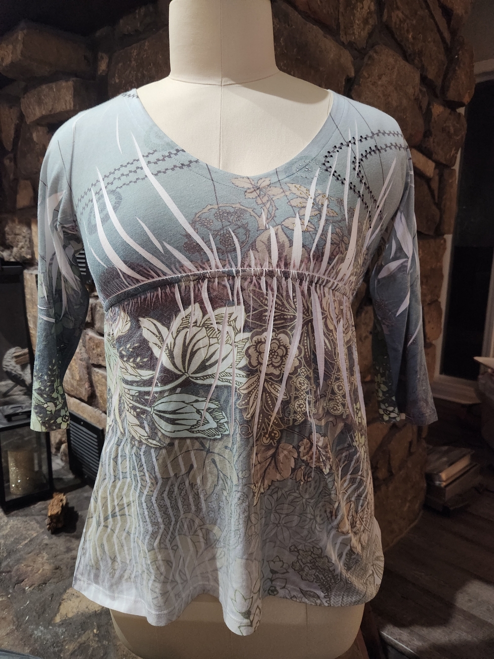 Yukiko Pale Blue Floral Empire-Waist Tunic